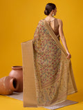 Brown Cotton Digital Print Saree With Blouse Piece