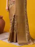 Brown Cotton Digital Print Saree With Blouse Piece