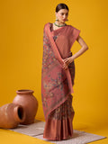 Peach  Cotton Digital Print Saree With Blouse Piece