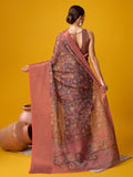 Peach  Cotton Digital Print Saree With Blouse Piece