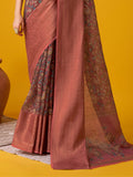 Peach  Cotton Digital Print Saree With Blouse Piece