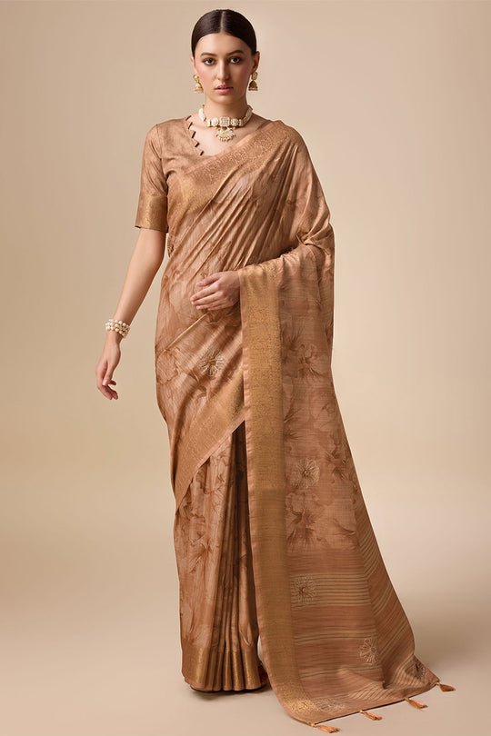 Brown Silk Saree With Blouse Piece