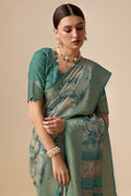 Teal Silk Saree With Blouse Piece