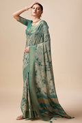 Teal Silk Saree With Blouse Piece