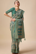 Teal Silk Saree With Blouse Piece