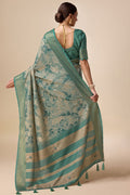 Teal Silk Saree With Blouse Piece