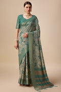 Teal Silk Saree With Blouse Piece