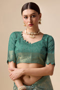 Teal Silk Saree With Blouse Piece