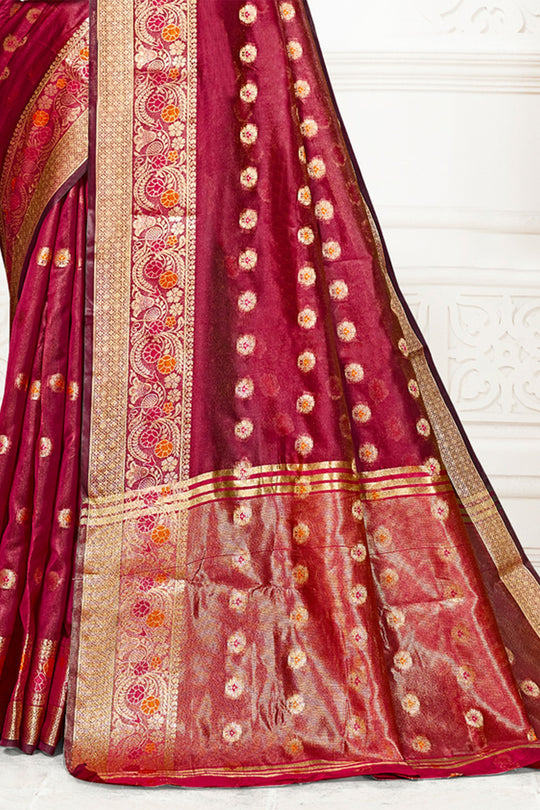 Maroon Cotton Saree With Blouse Piece