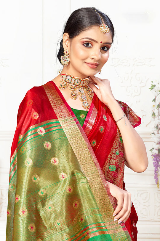 Red Cotton Saree With Blouse Piece