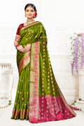 Mehendi Green Cotton Saree With Blouse Piece