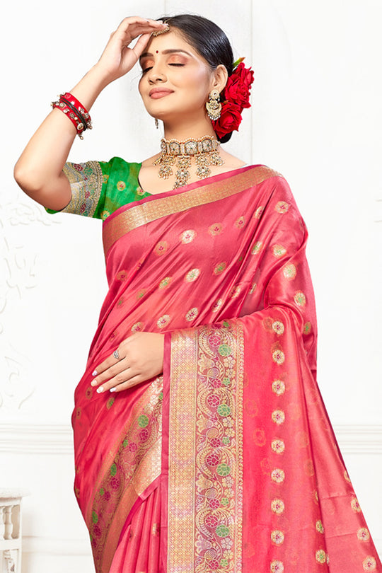 Pink Cotton Saree With Blouse Piece
