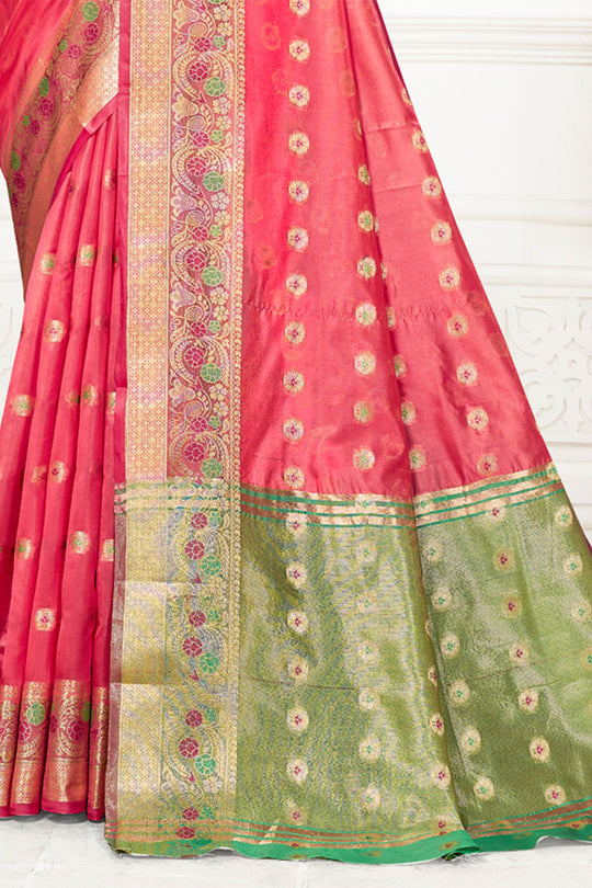 Pink Cotton Saree With Blouse Piece