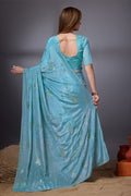 Blue Silk Chiffon Saree With Blouse Piece