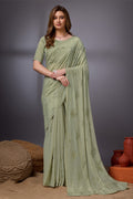 Mehendi Green Silk Chiffon Saree With Blouse Piece