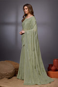 Mehendi Green Silk Chiffon Saree With Blouse Piece