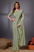 Mehendi Green Silk Chiffon Saree With Blouse Piece