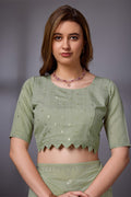 Mehendi Green Silk Chiffon Saree With Blouse Piece