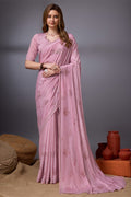 Pink Silk Chiffon Saree With Blouse Piece