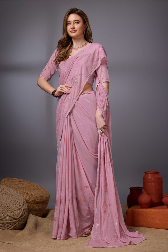 Pink Silk Chiffon Saree With Blouse Piece