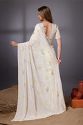 White Silk Chiffon Saree With Blouse Piece