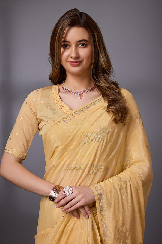 Yellow Silk Chiffon Saree With Blouse Piece