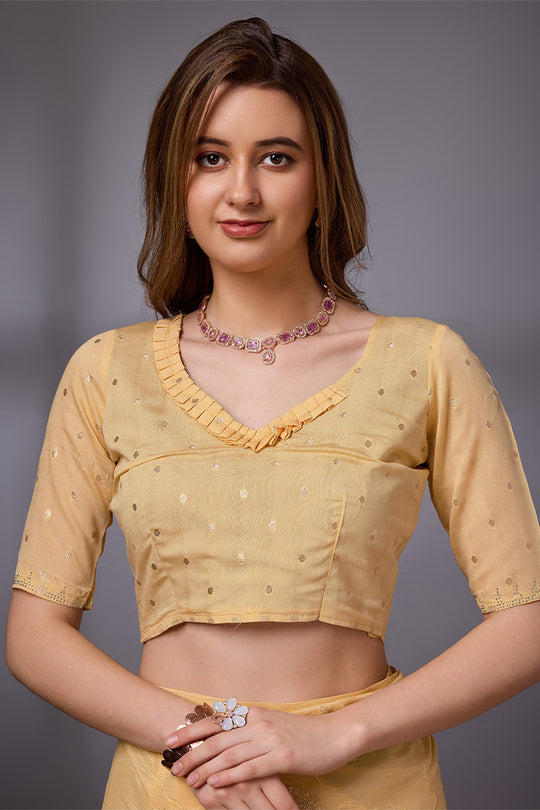 Yellow Silk Chiffon Saree With Blouse Piece