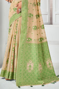 Beige And Green Cotton Saree