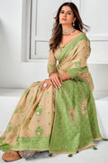 Beige And Green Cotton Saree