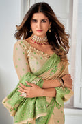Beige And Green Cotton Saree