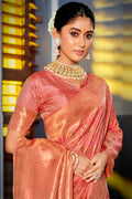 Peach Banarasi Silk Saree With Blouse Piece