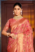 Peach Banarasi Silk Saree With Blouse Piece