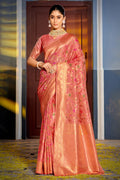 Peach Banarasi Silk Saree With Blouse Piece