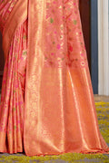 Peach Banarasi Silk Saree With Blouse Piece