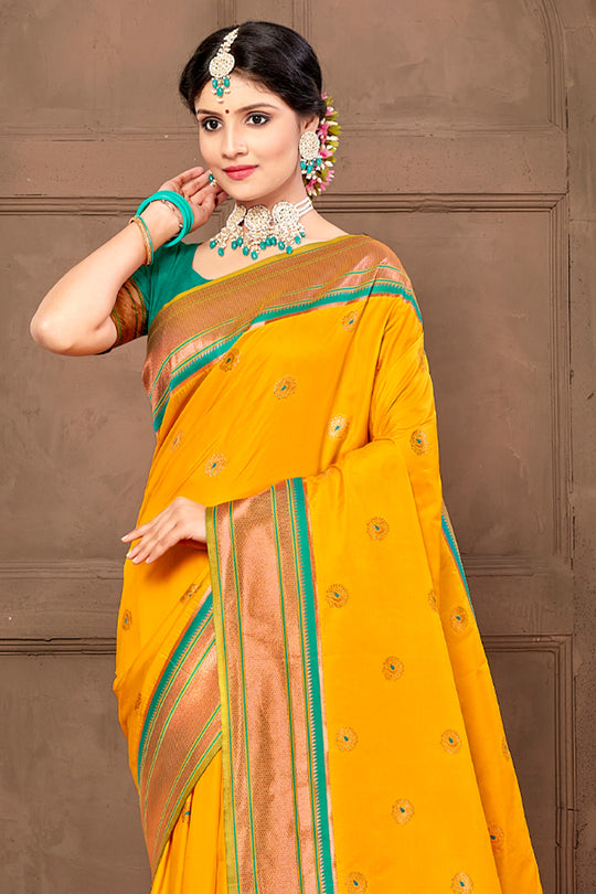 Canary Yellow Paithani Saree