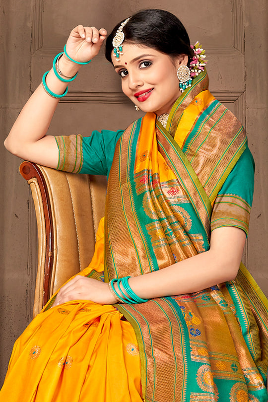 Canary Yellow Paithani Saree