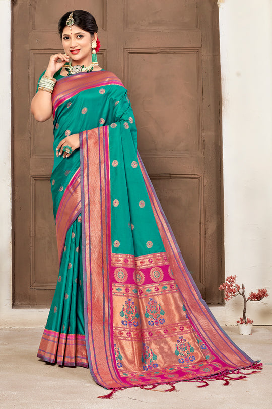 Ocean Blue Paithani Saree