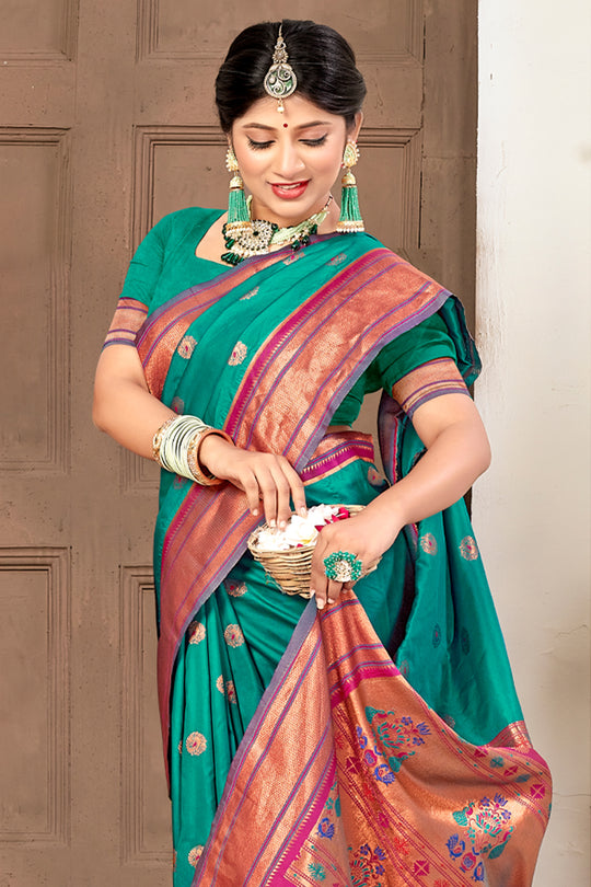 Ocean Blue Paithani Saree
