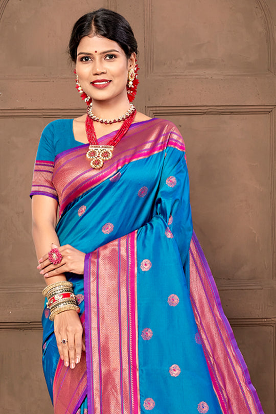 Cyan Blue Paithani Saree