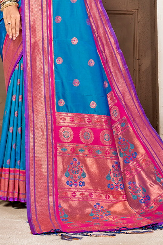 Cyan Blue Paithani Saree