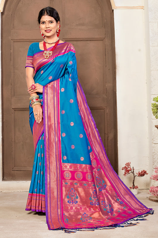 Cyan Blue Paithani Saree