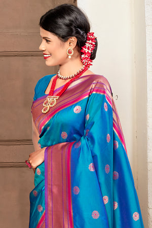 Cyan Blue Paithani Saree