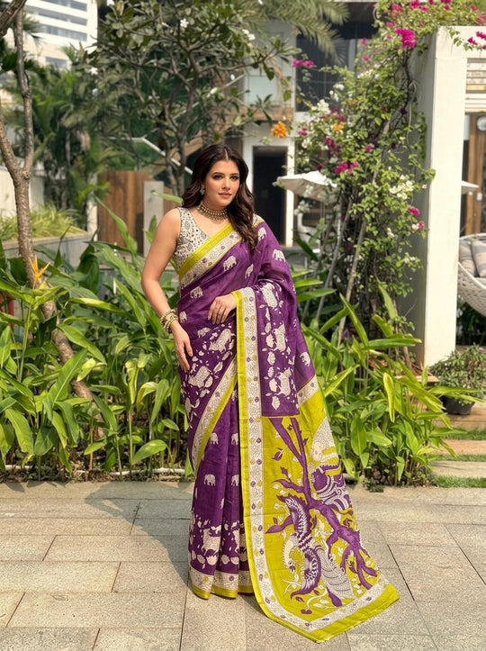 Kalamkari Printed Cotton Silk Saree