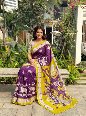Kalamkari Printed Cotton Silk Saree