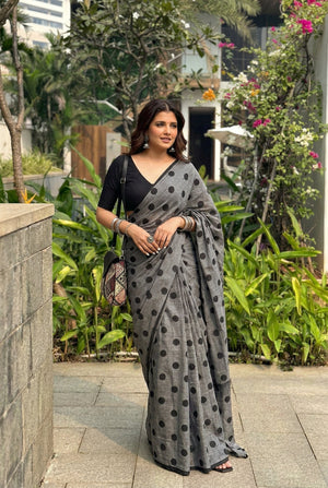 Printed Cotton Linen Saree