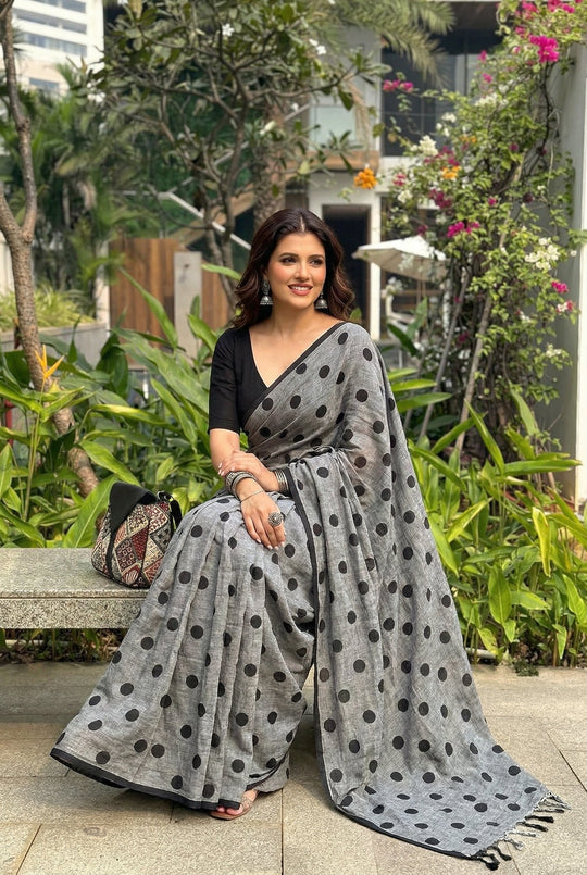 Printed Cotton Linen Saree