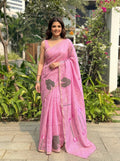 Floral Printed Cotton Linen Saree