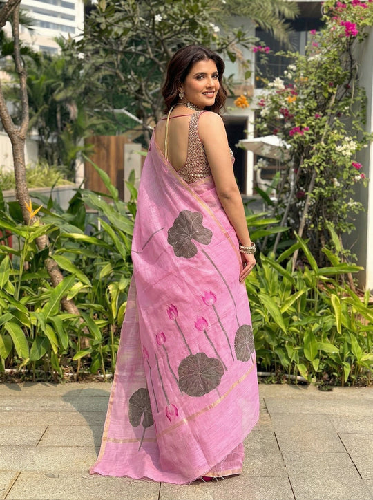 Floral Printed Cotton Linen Saree