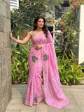 Floral Printed Cotton Linen Saree
