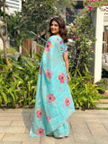 Floral Printed Cotton Linen Saree